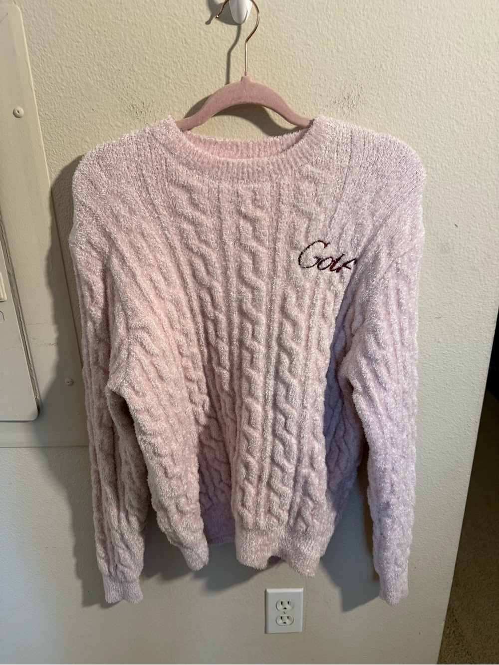 GOLF WANG Pink Fuzzy Cable Knit Sweater Logo Crewneck Women’s Small